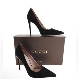 Gucci Black Suede Horsebit Pumps EU 39.5 US 9.5 Heels Made in Italy w Box